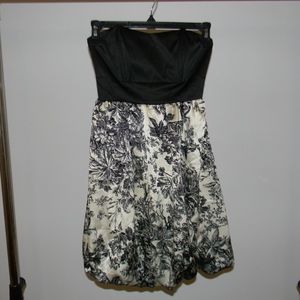 Strapless Black and Ivory Floral Bubble Dress